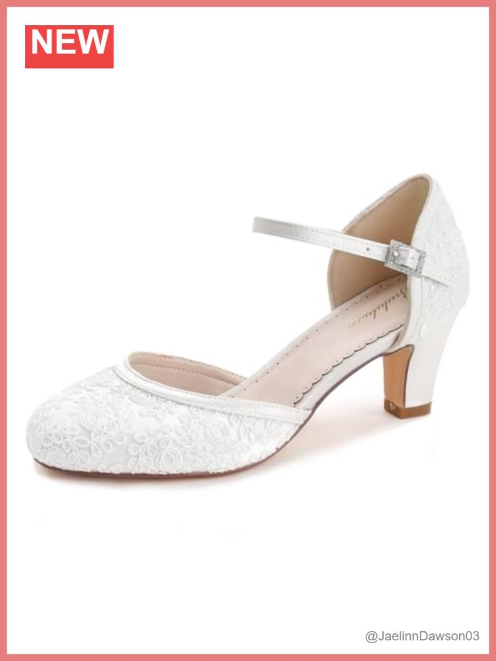 Ivory Lace Bridal Heels 2.56" Mid Heel Ankle Strap Comfortable Closed Toe Pumps